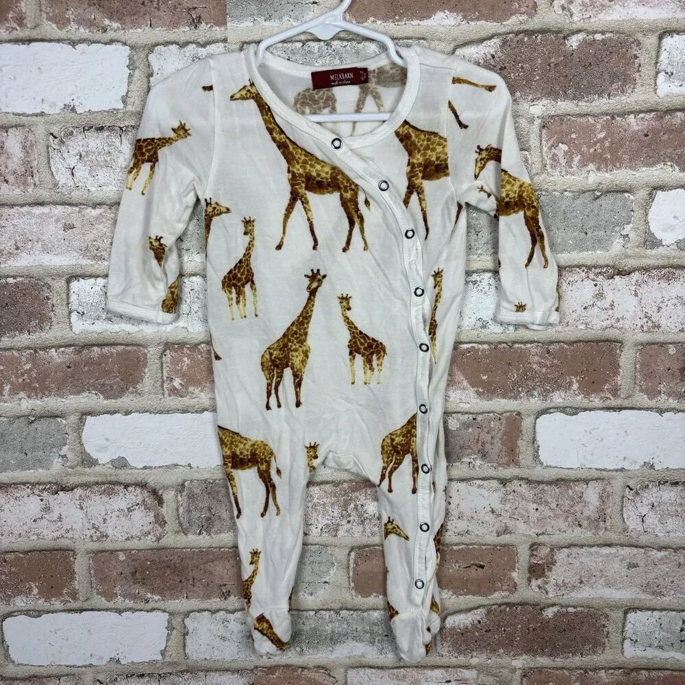 Milkbarn Bamboo Snap Footed Pajamas Romper - Orange Giraffe 6-9 Months